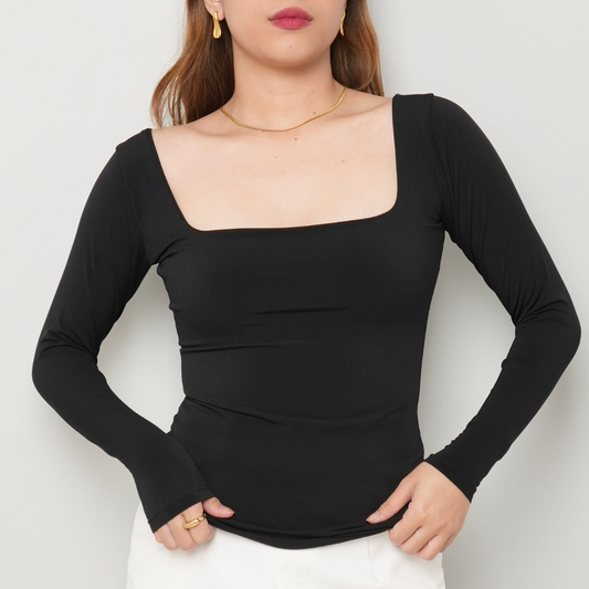 Seville Double-lined Long Sleeve Square Neck Top